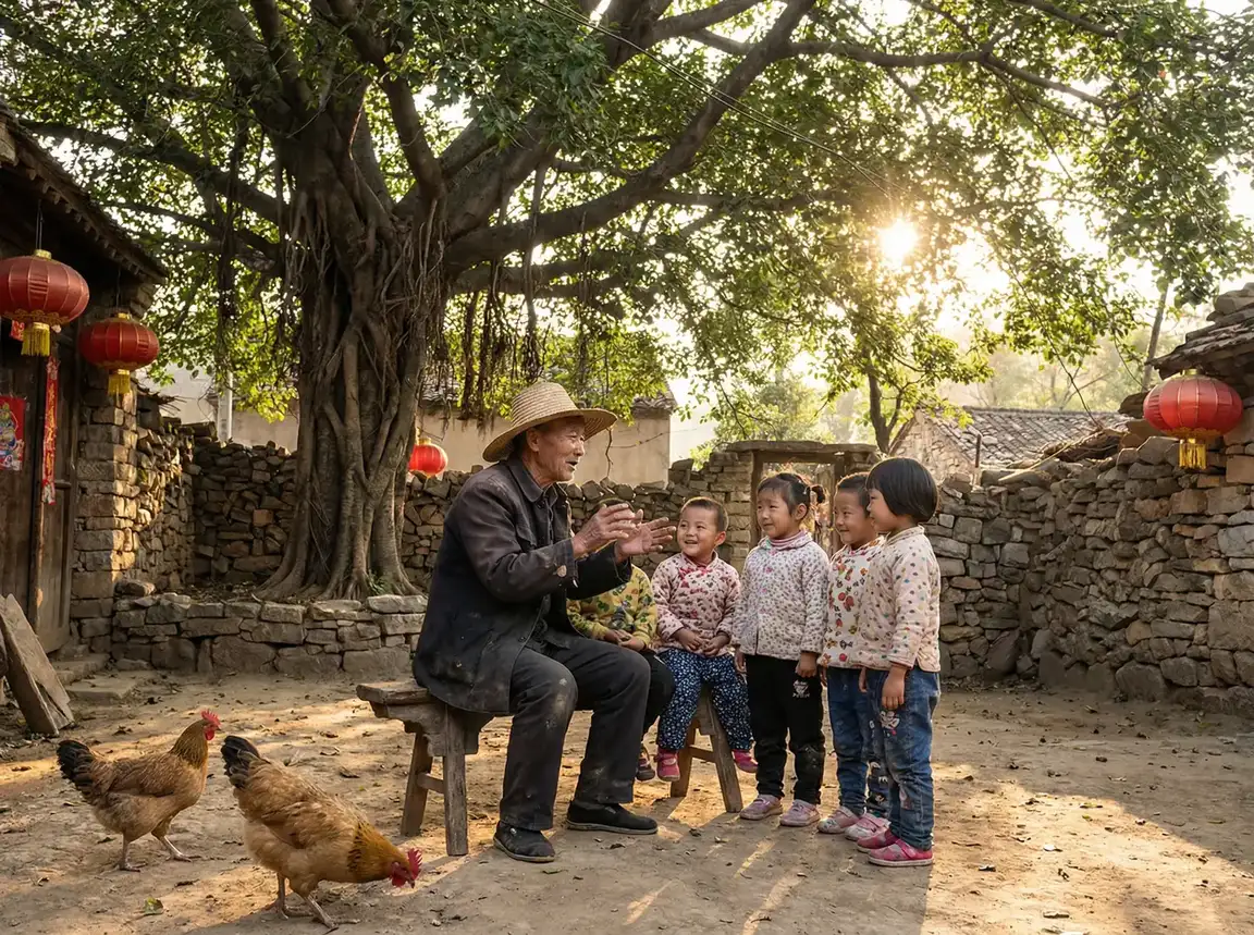 老人在大榕树下给孩子们讲故事 - 大耳朵图图第四部 乡村记忆